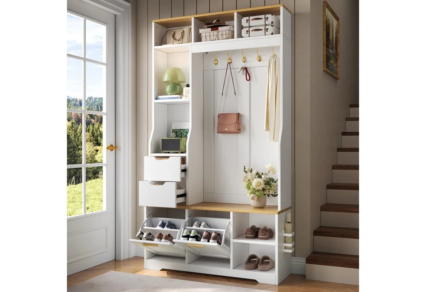 Merax Flurgarderobe mit LED-Beleuchtung und Sitzbank