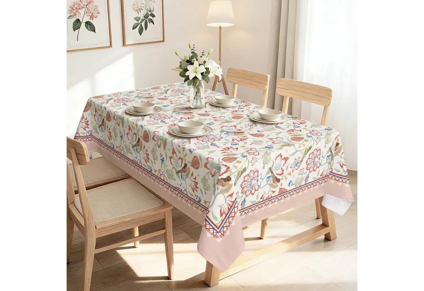 LuxusKollektion Tischdecke Blumen Rosa 140x180cm