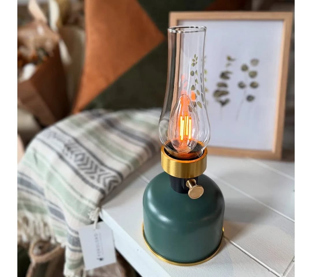 home trends LED Tischlampe Vintage Dunkelgrün Dimmbar USB