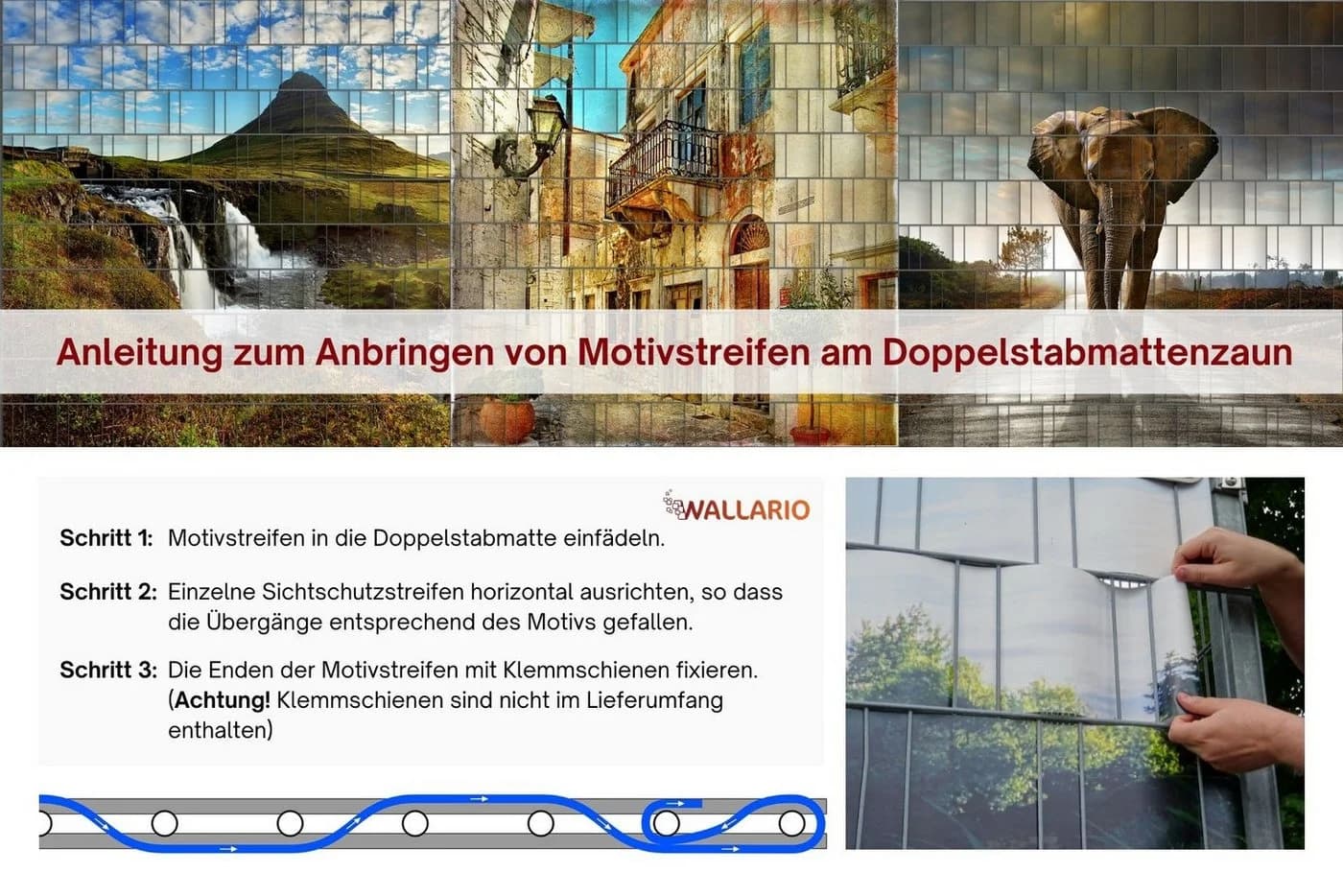Wallario Sichtschutzstreifen Blumen am Teich für Stabmattenzäune
