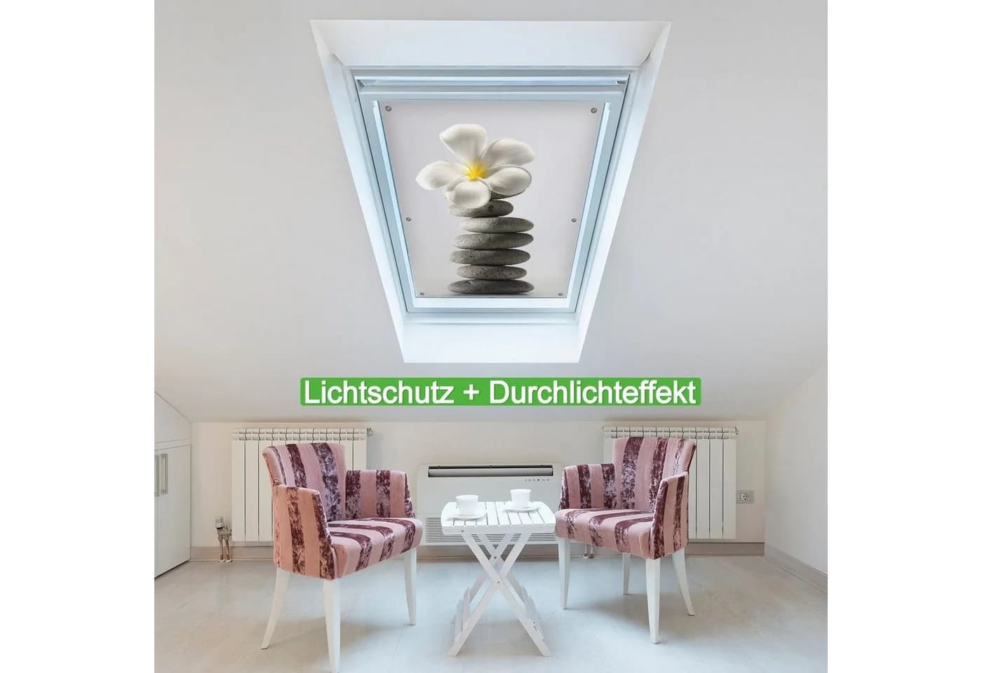 Wallario Sonnenschutz Fensterbild Blume auf Steinen blickdicht mit Saugnäpfen