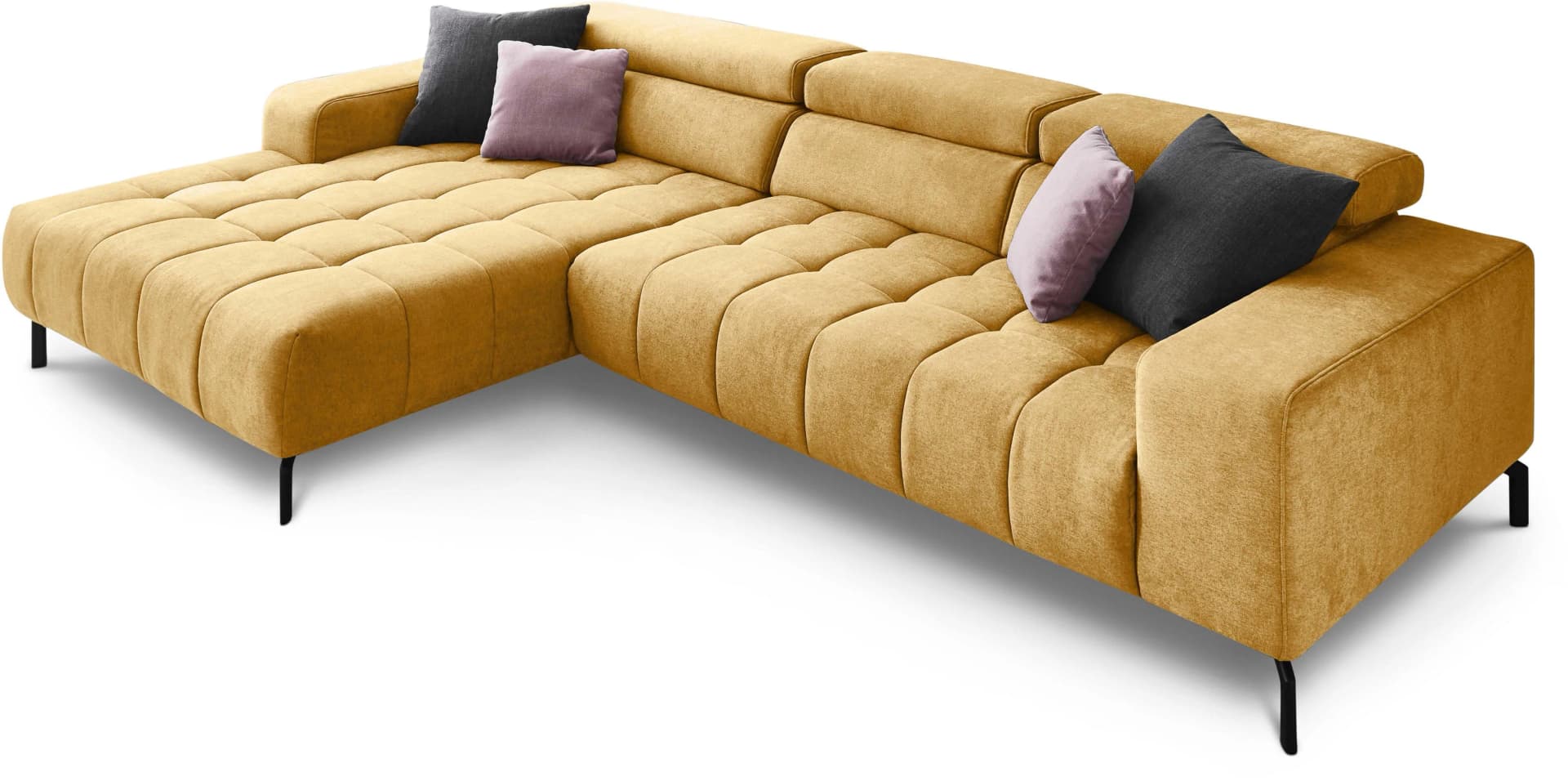 DIE PLANBAR Ecksofa L-Form Curry mit Kopfteilverstellung & Zierkissen