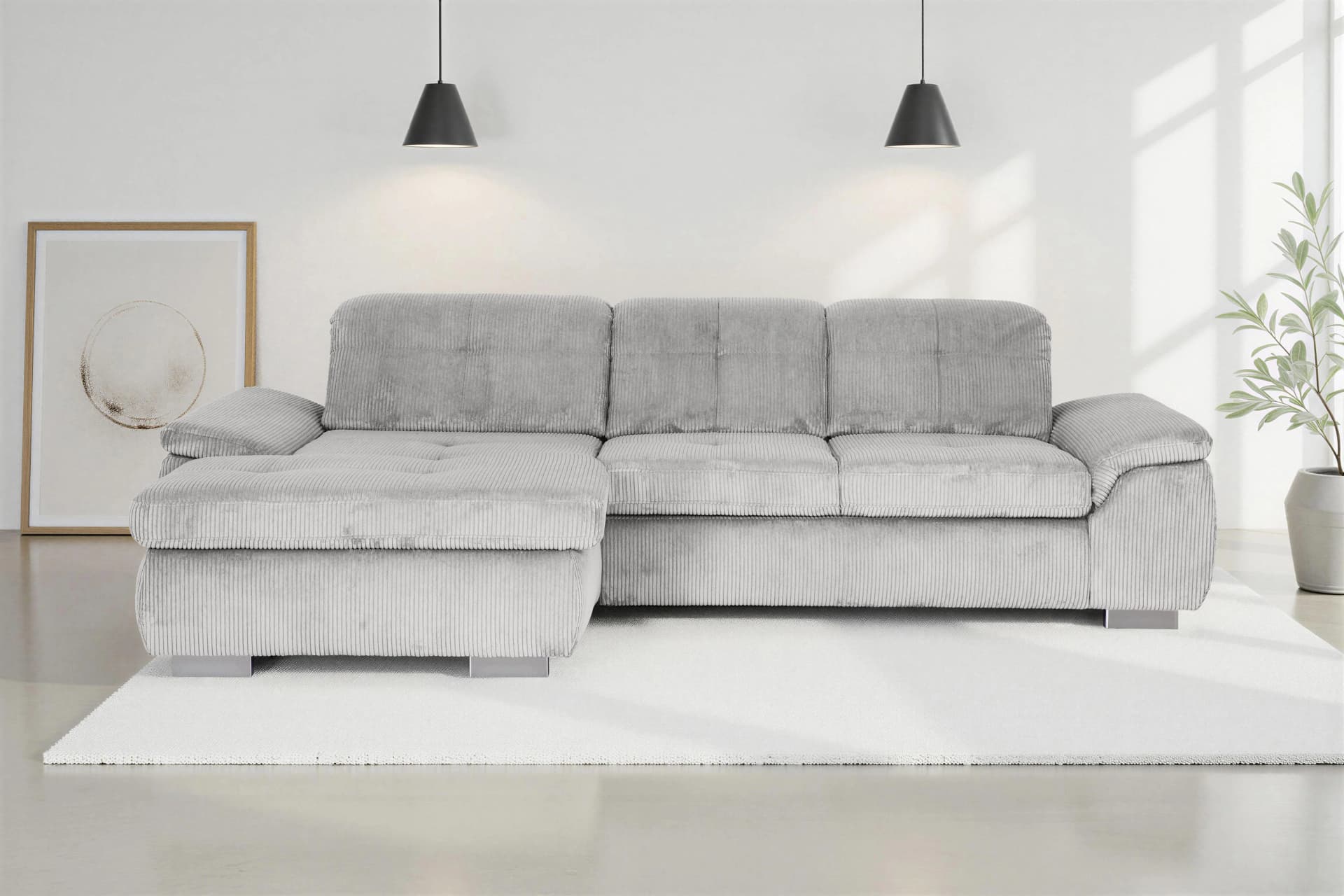 Ecksofa DIE PLANBAR mit Sitztiefenverstellung und Bettfunktion Grau