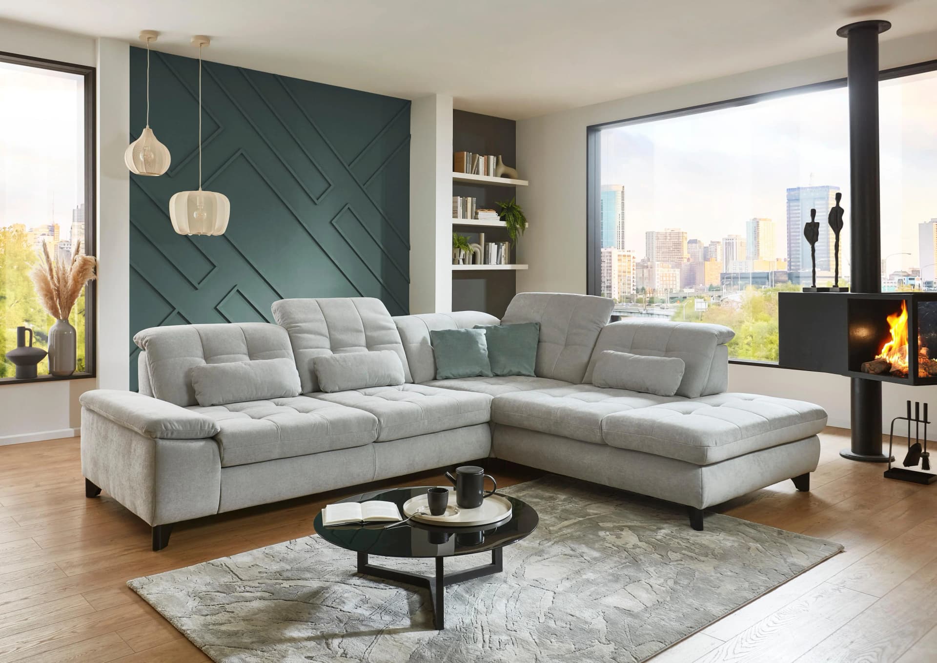 Ecksofa DIE PLANBAR mit Bettfunktion & Sitztiefenverstellung Santos Silver