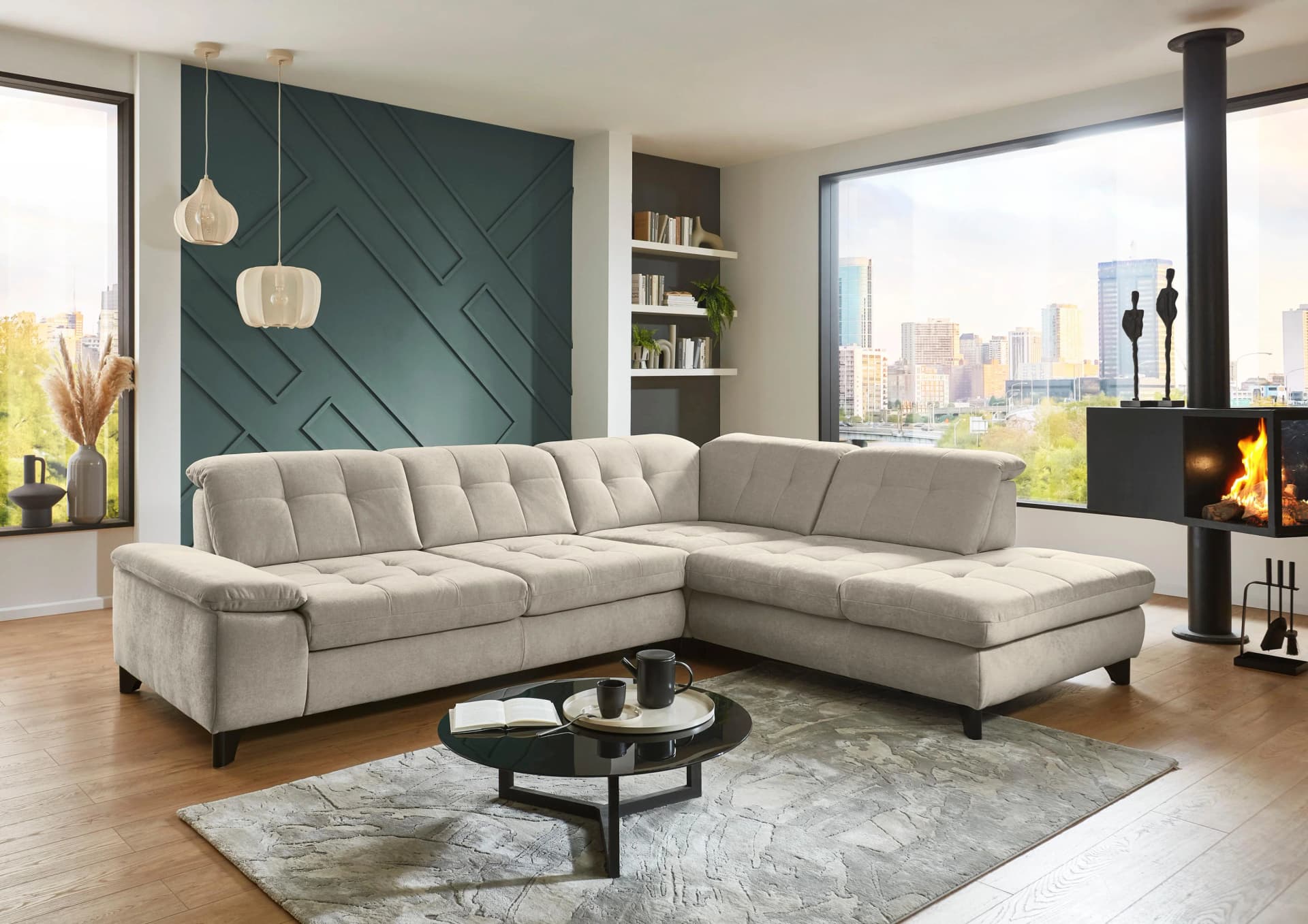 Ecksofa DIE PLANBAR L-Form mit Bettfunktion & Sitztiefenverstellung Santos natur