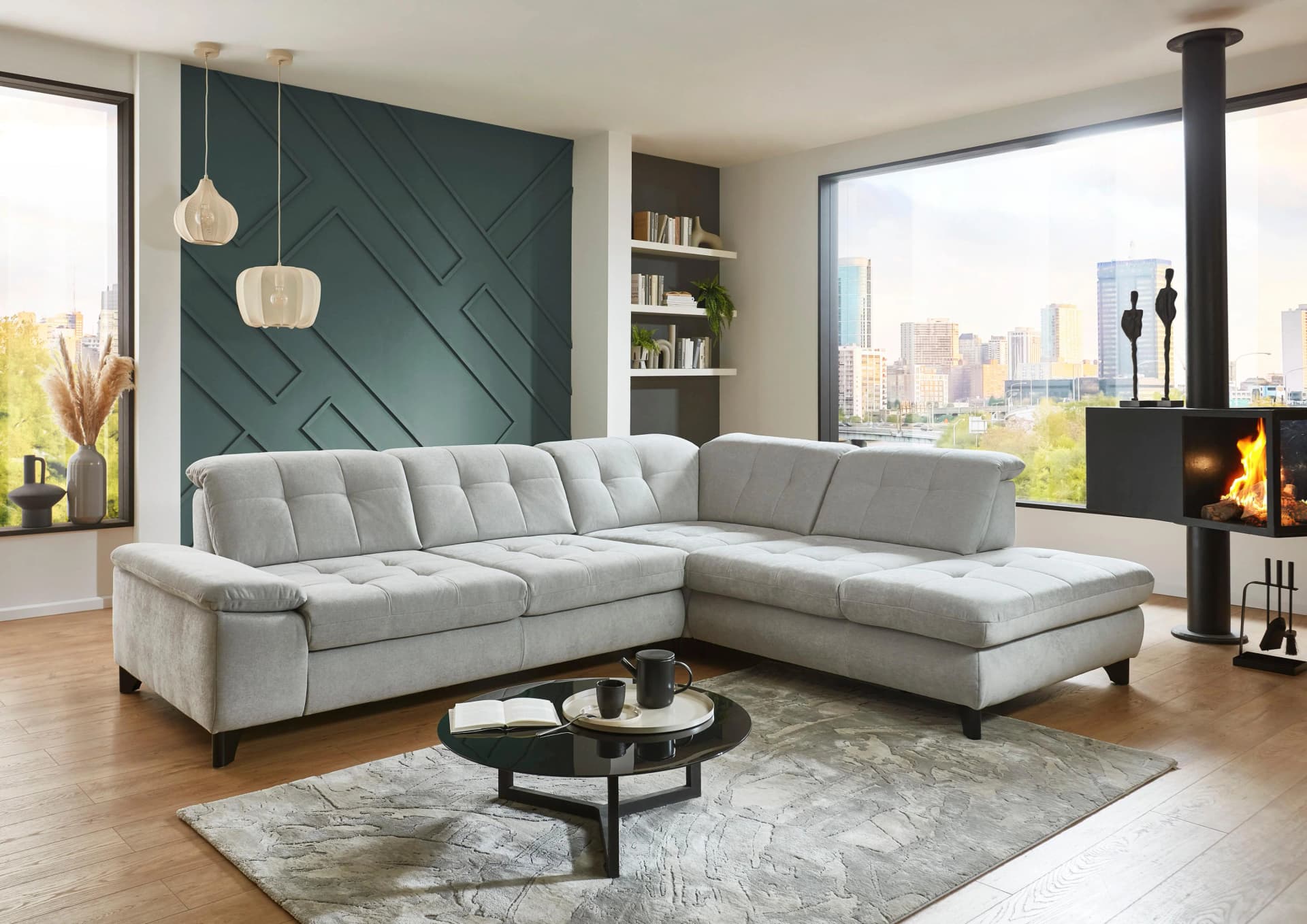 Ecksofa DIE PLANBAR L-Form mit Kaltschaum-Polsterung Santos Silver