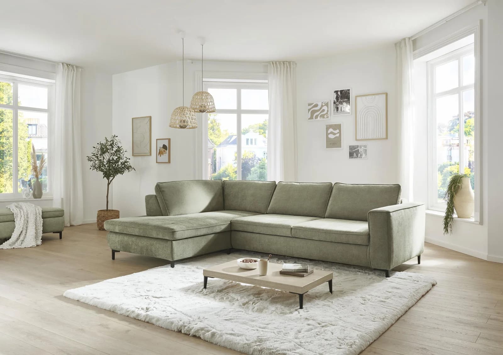 Ecksofa DIE PLANBAR L-Form grün Chenille Buche