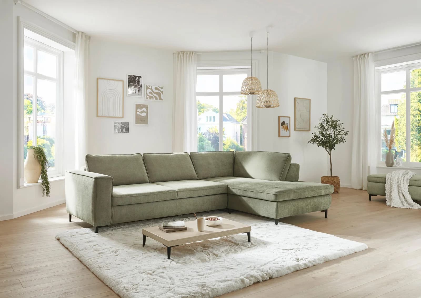 DIE PLANBAR Ecksofa L-Form Chenille Grün Recamiere