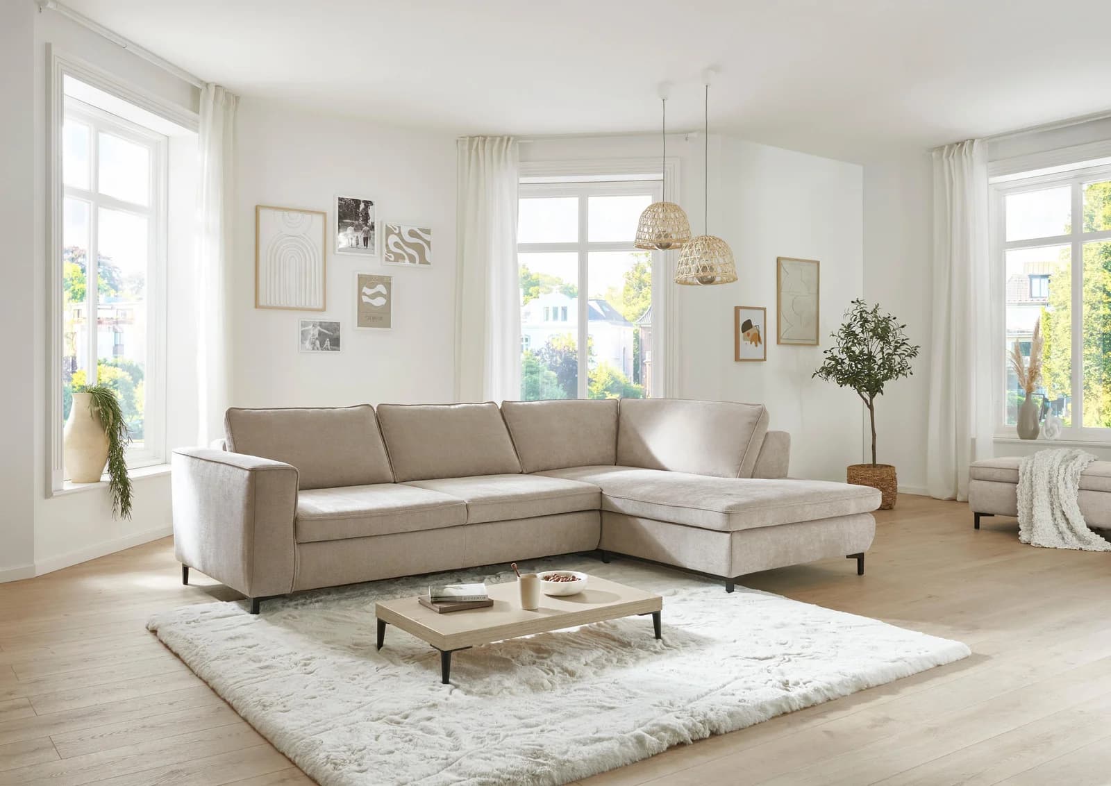 Ecksofa DIE PLANBAR L-Form beige Chenille Buche
