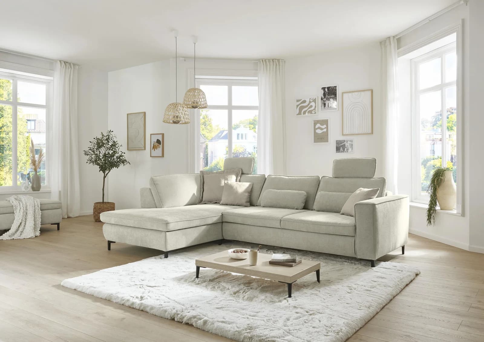 Ecksofa DIE PLANBAR L-Form beige Chenille mit Recamiere