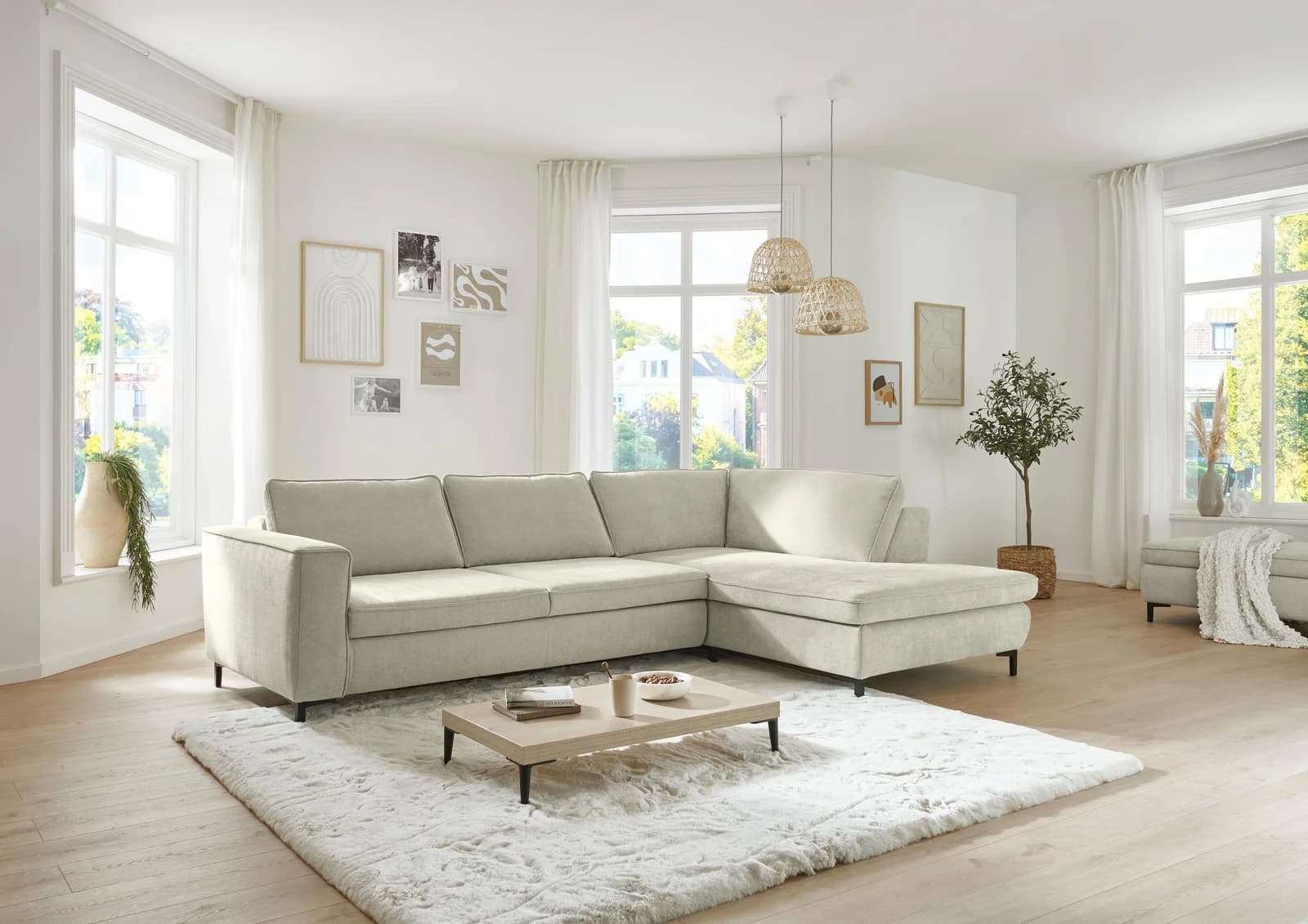 Ecksofa DIE PLANBAR L-Form Beige Chenille Bettfunktion