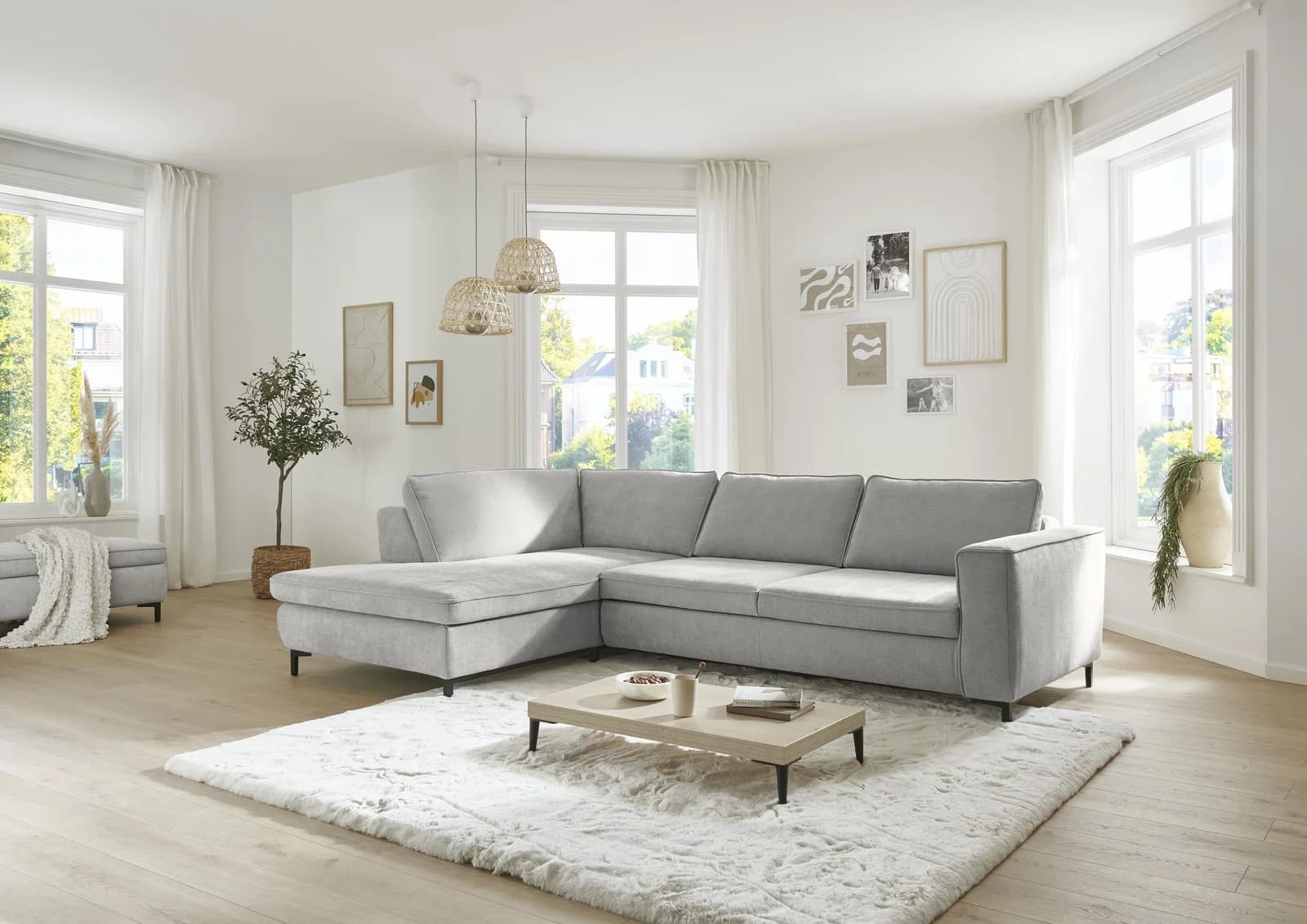 Ecksofa DIE PLANBAR L-Form grau Chenille mit Recamiere