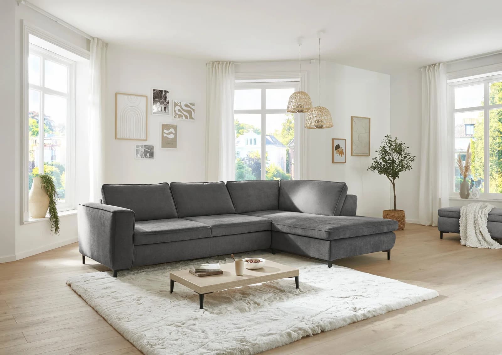 Ecksofa DIE PLANBAR L-Form grau Chenille mit Bettfunktion