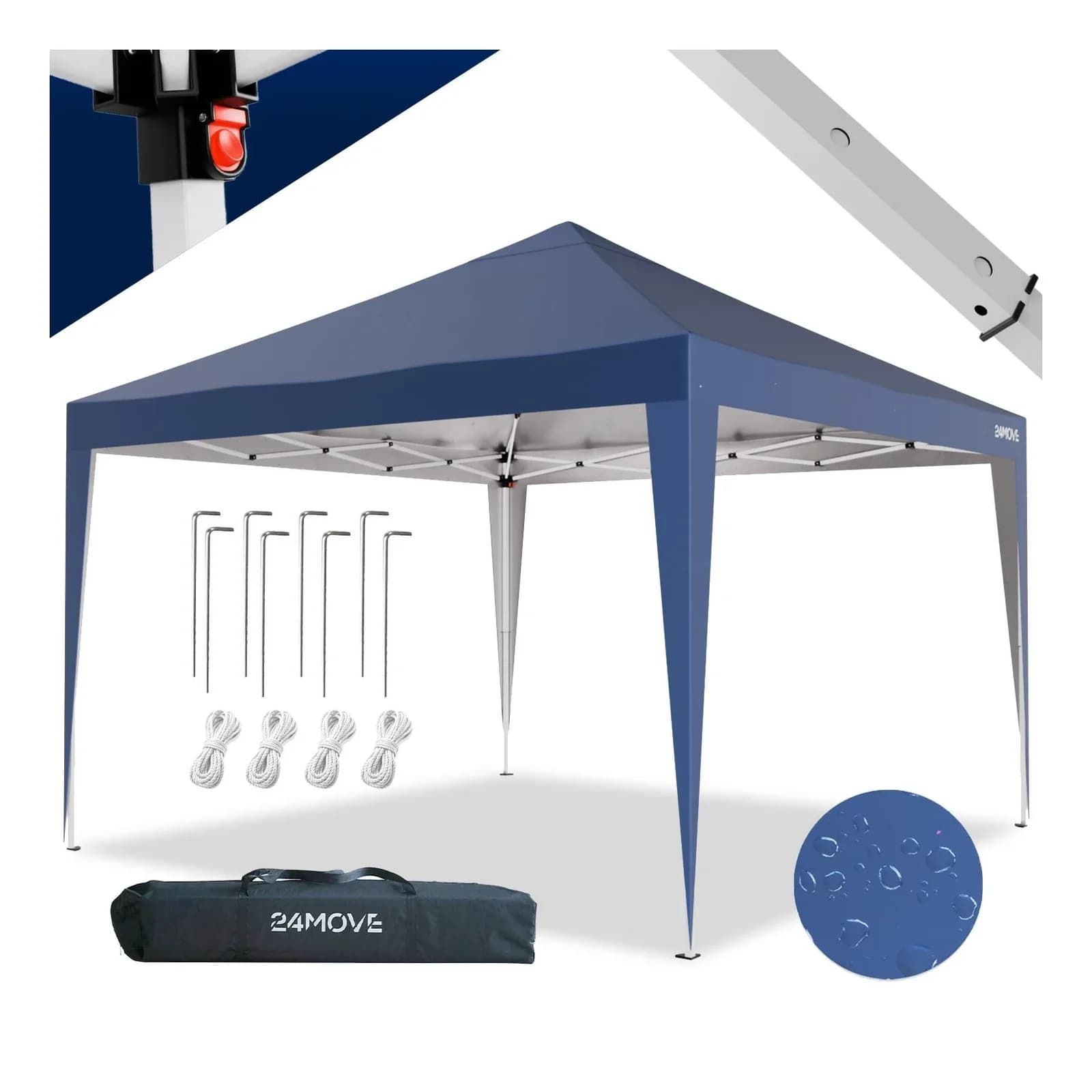 24MOVE® Pavillon Santos 3x3m Pop-Up UV-Schutz 50+ Wasserdicht Winterfest Blau