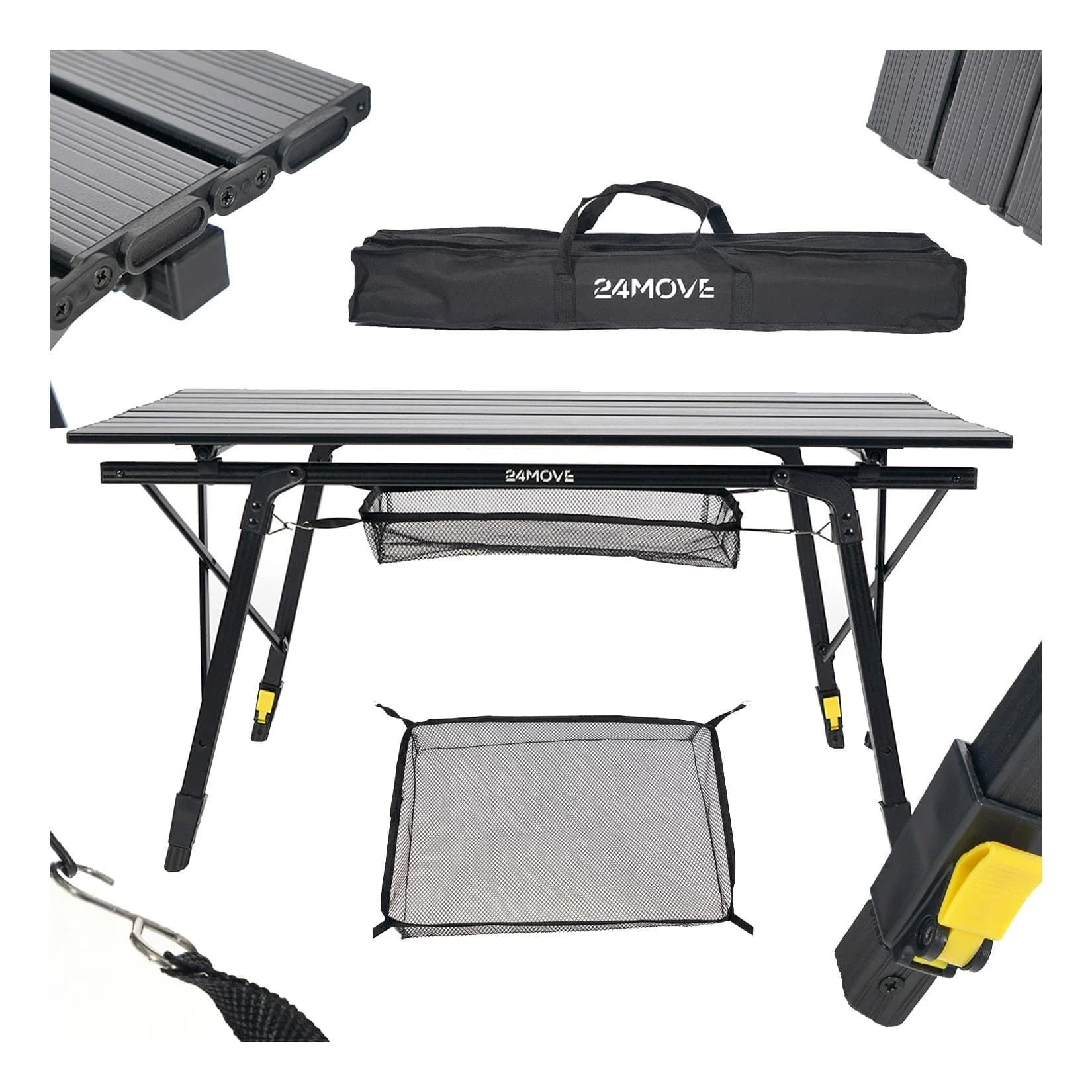 24MOVE® Campingtisch Klapptisch Anthrazitgrau Aluminiumrahmen höhenverstellbar