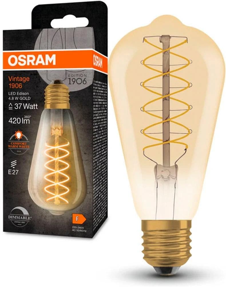 OSRAM LED-Filament Vintage Lampe E27 Gold Dimmbar Warmweiß