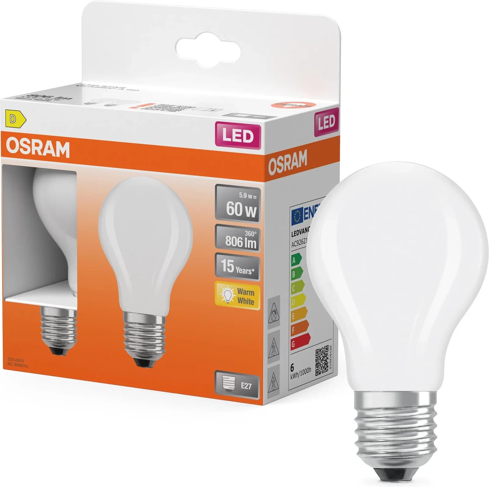 OSRAM LED-Lampe Star Kolbenform A60 Warmweiß E27