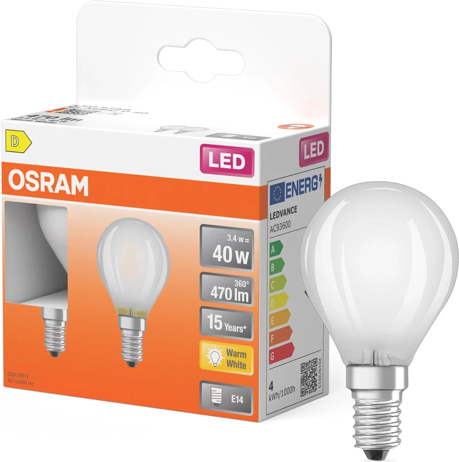 OSRAM LED-Lampe Star Miniballform P E14 Warmweiß 3,4W