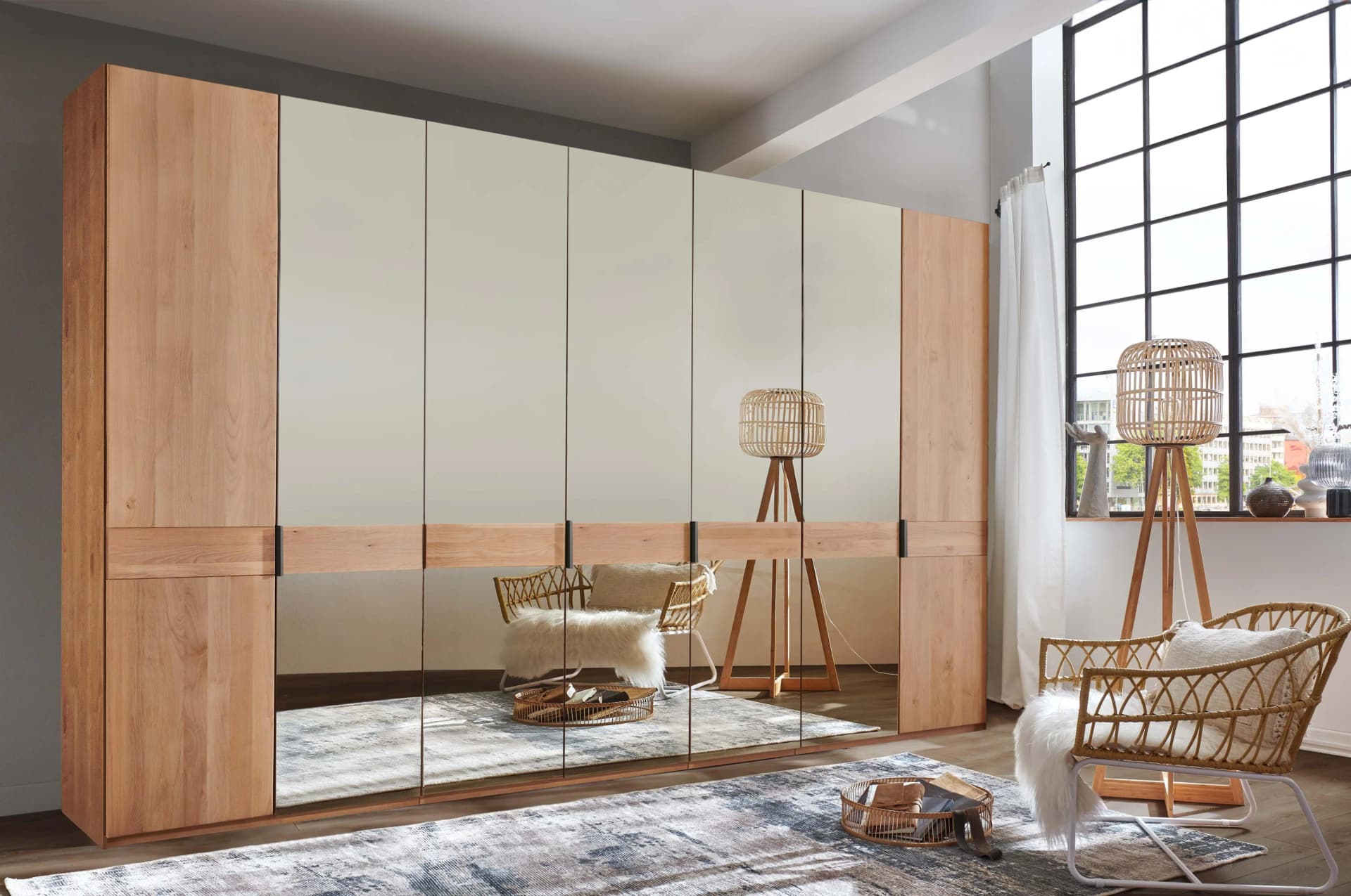 WIEMANN Cardiff Kleiderschrank Massivholz Spiegeltüren Braun Bronze