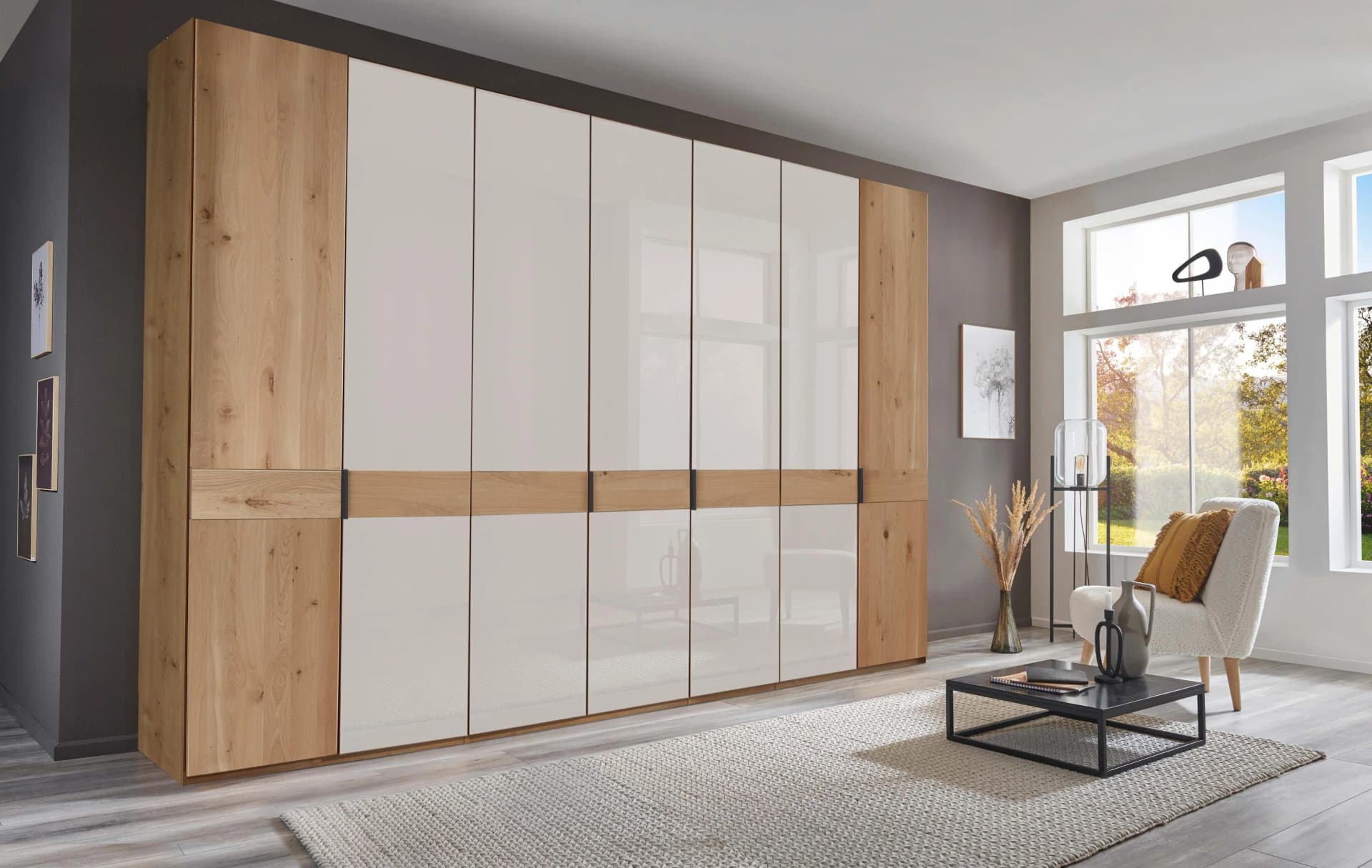 WIEMANN Cardiff Kleiderschrank Weiß Massivholz Glastüren