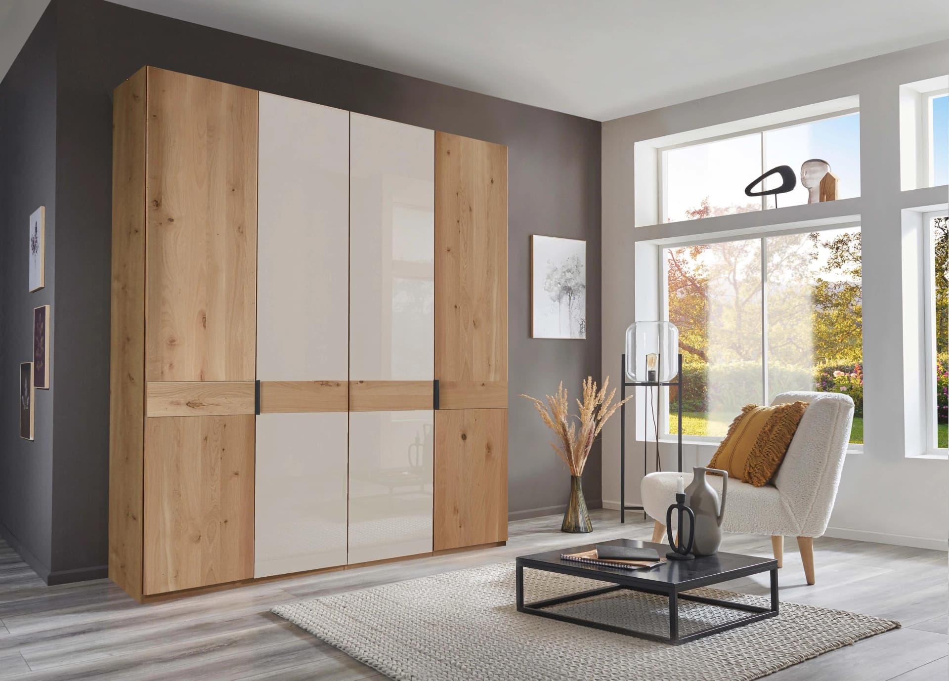 WIEMANN Cardiff Kleiderschrank Massivholz mit Glastüren und Türdämpfung