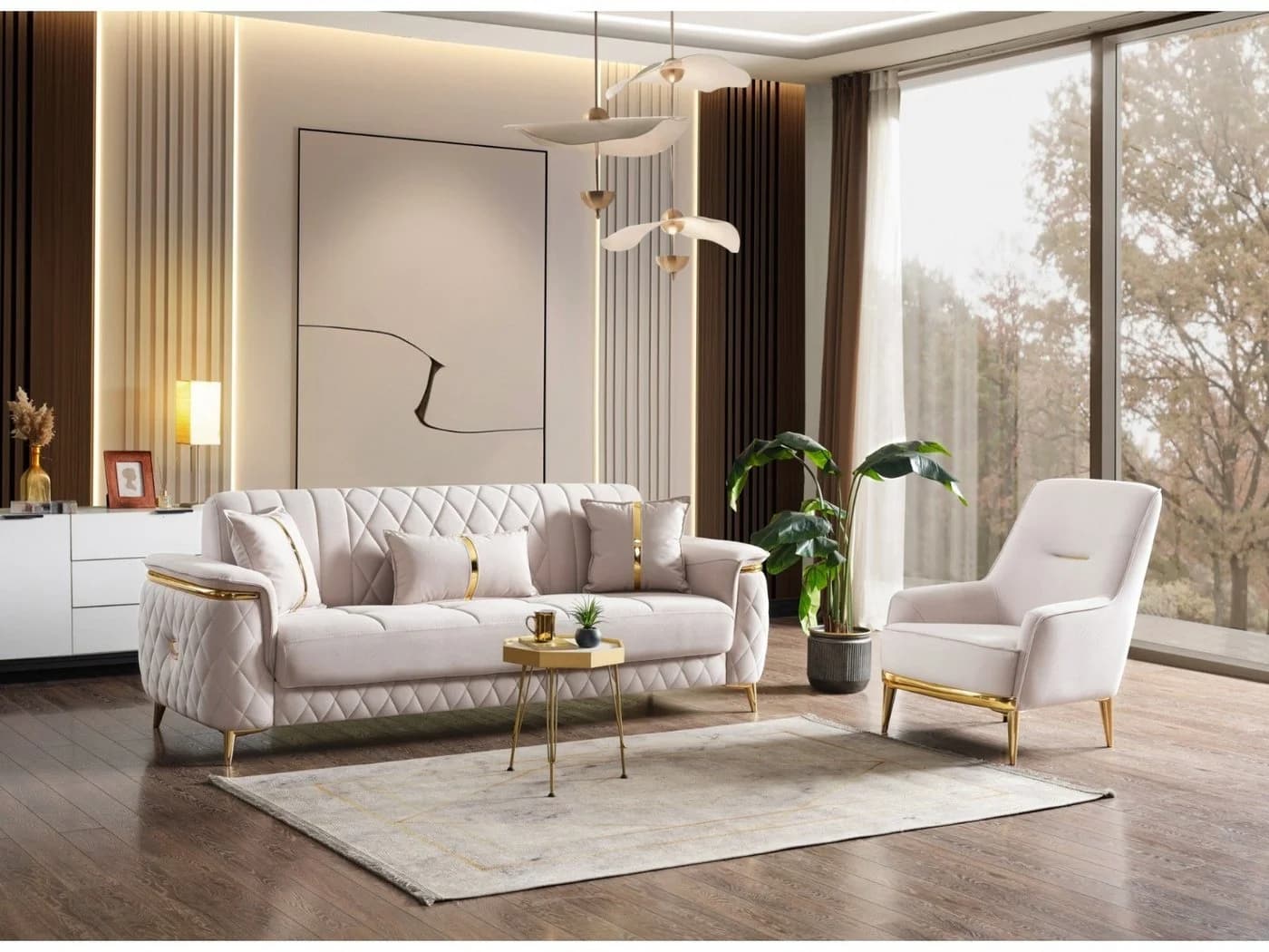 Villa Möbel Polstergarnitur Pasadena Beige mit Schlaffunktion
