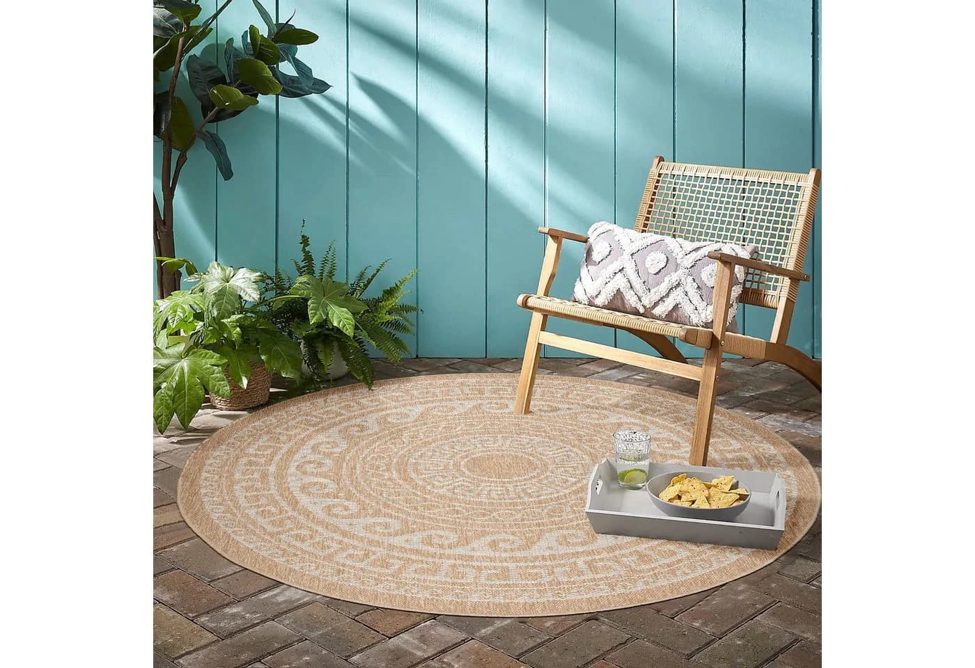 Villa Möbel Outdoorteppich Comelle Rund Beige Vintage