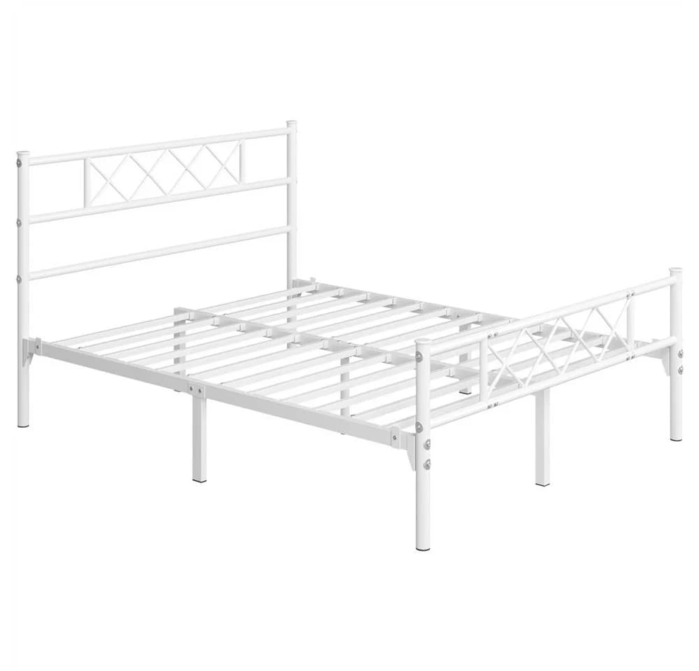 Yaheetech Metallbett Weiß Industrieller Stil mit Lattenrost