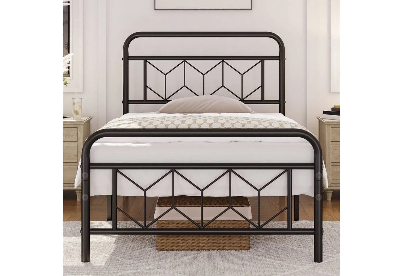 Yaheetech Metallbett Vintage Schwarz mit Hohem Kopfteil und Lattenrost