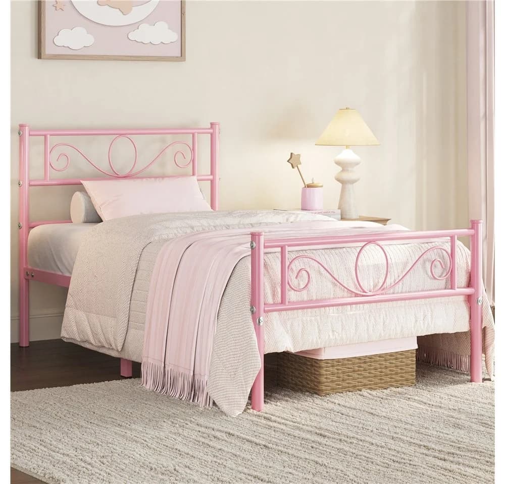 Yaheetech Metallbett mit Kopfteil, Einzelbett/Doppelbett Metallbettrahmen, 90-160 cm (B)
