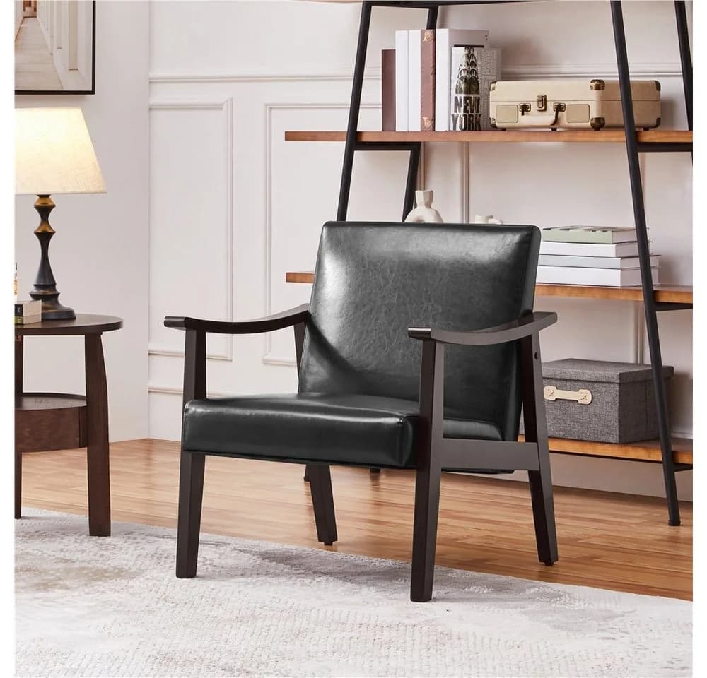 Yaheetech Relaxsessel Retro Loungesessel Schwarz Kunstleder