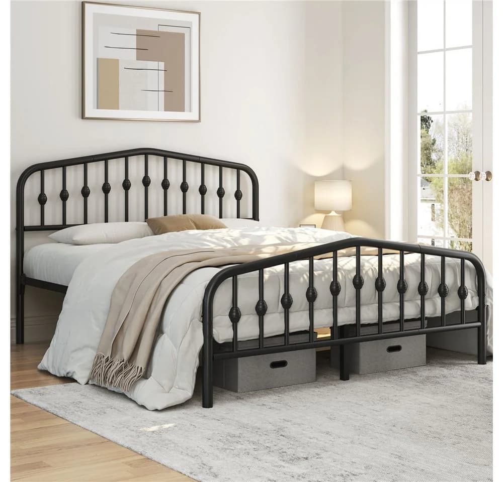 Yaheetech Metallbett 90-160cm Bettrahmen Vintage Bettgestell mit kronenförmigem Kopfteil