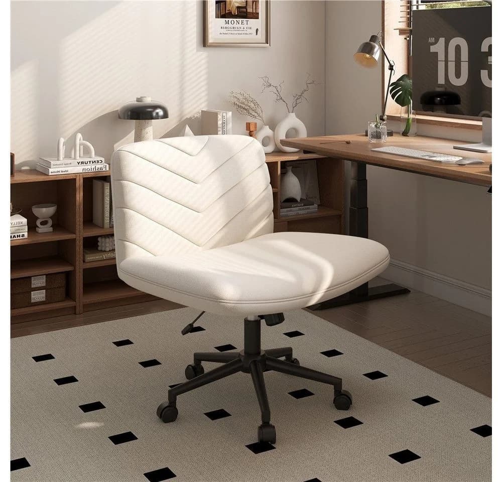 Yaheetech Drehstuhl Beige mit breitem Sitzkissen höhenverstellbar