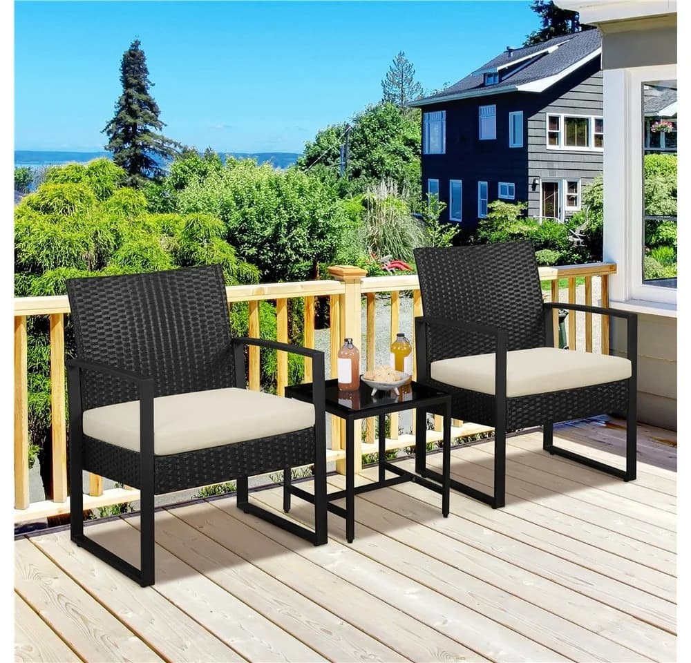 Yaheetech Balkonset 3-teilig Rattan-Optik 2 Stühle Beistelltisch