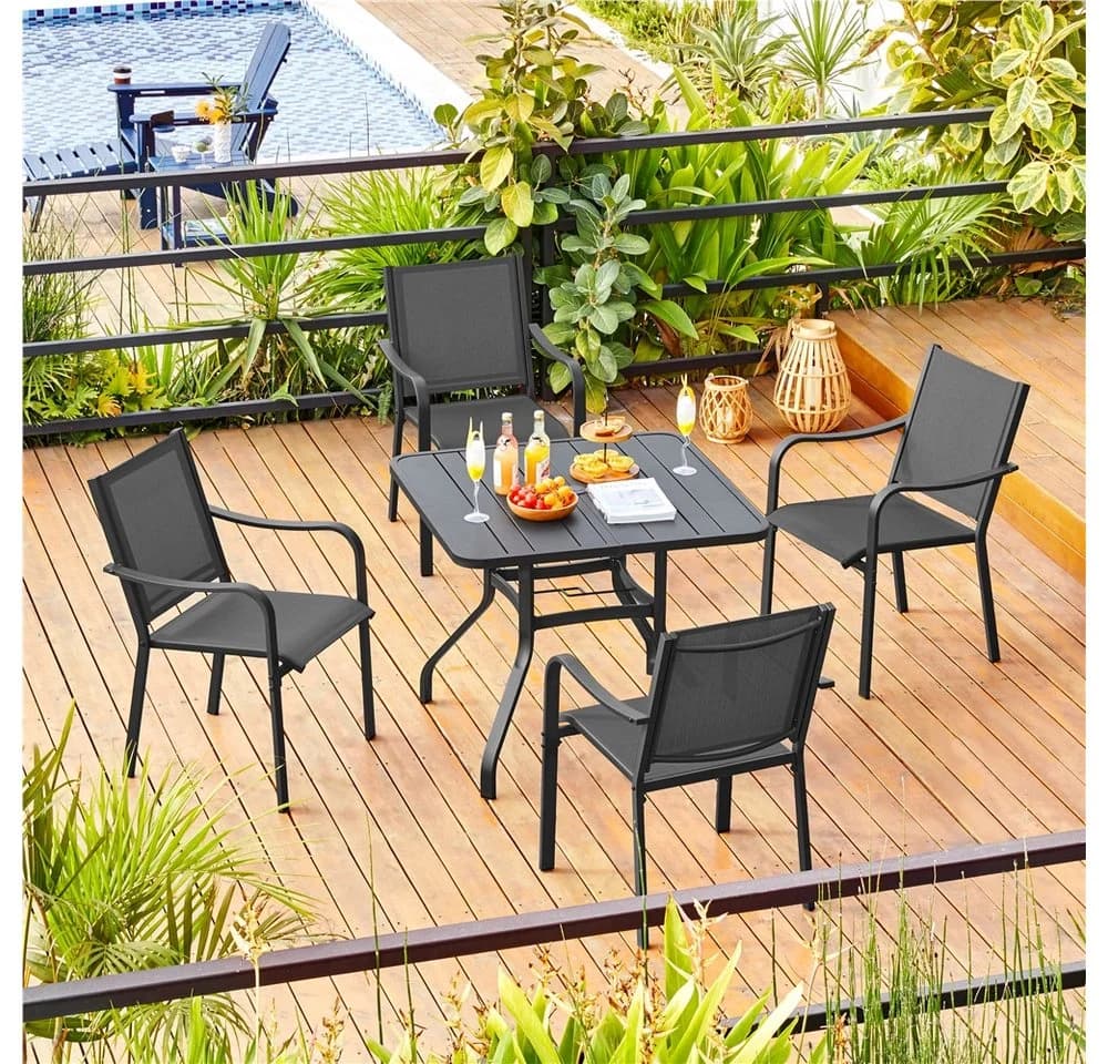 Yaheetech 4er-Set Gartenstuhl Grau Stapelbar Texteline Metall