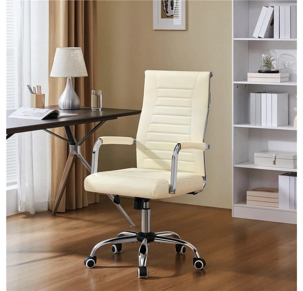 Yaheetech Bürostuhl mit verstellbarer Rückenlehne, Beige
