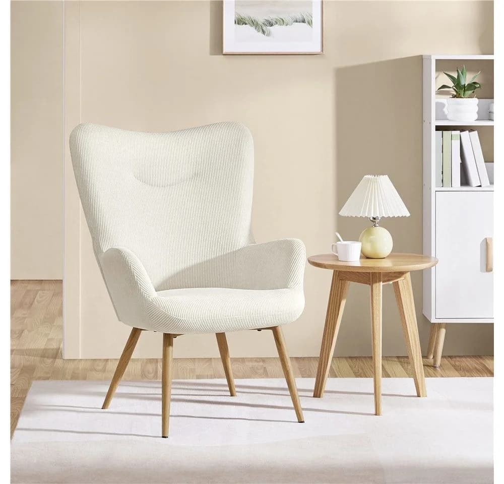 Yaheetech Loungesessel Ohrensessel Cordstoff Beige