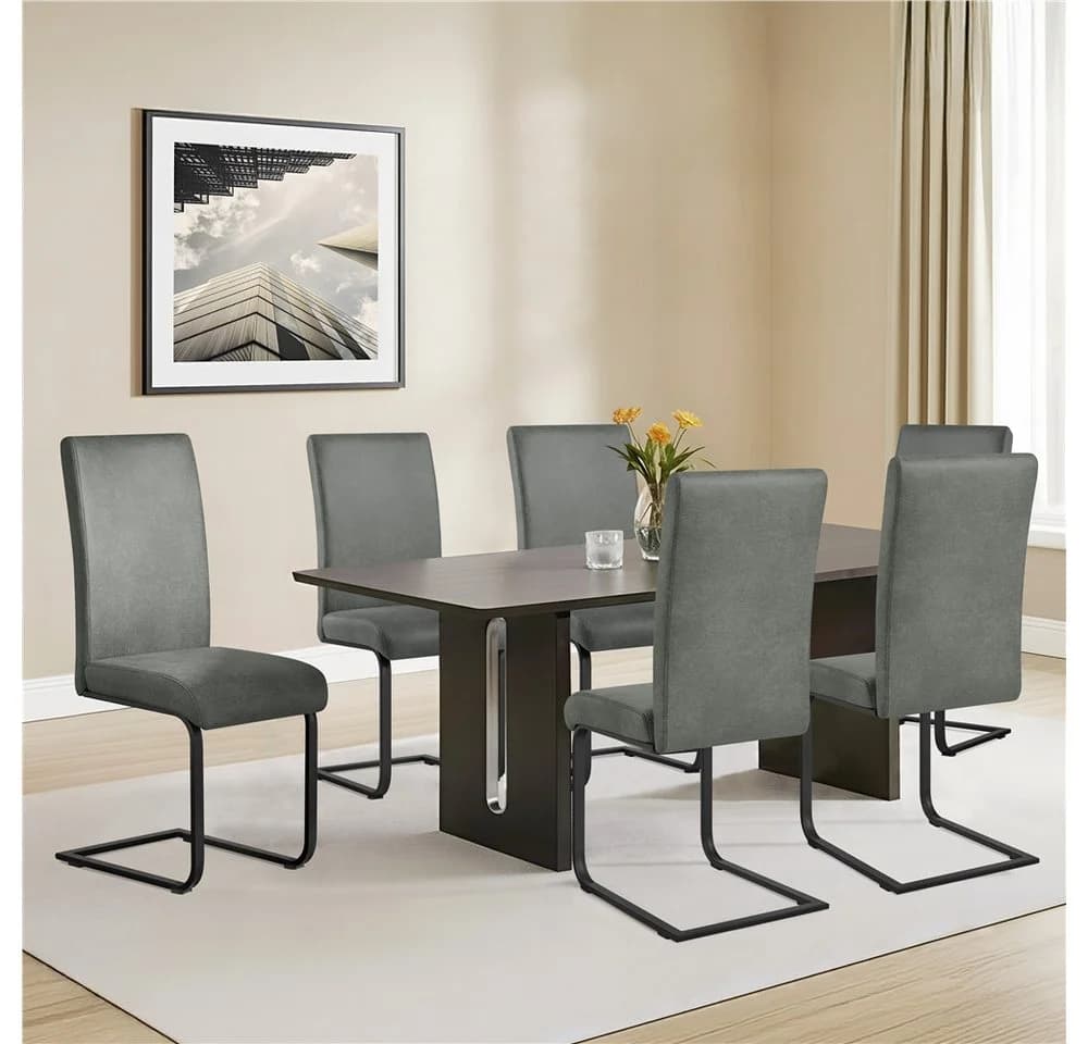 Yaheetech Esszimmerstuhl 6er Set Grau Ergonomische Rückenlehne