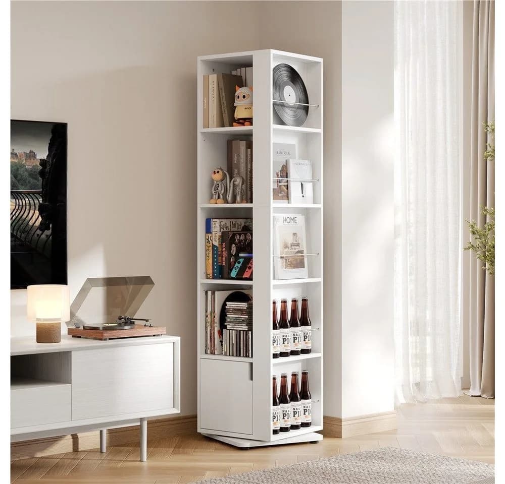 Yaheetech Bücherregal 360° drehbar Weiß 10 Fächer