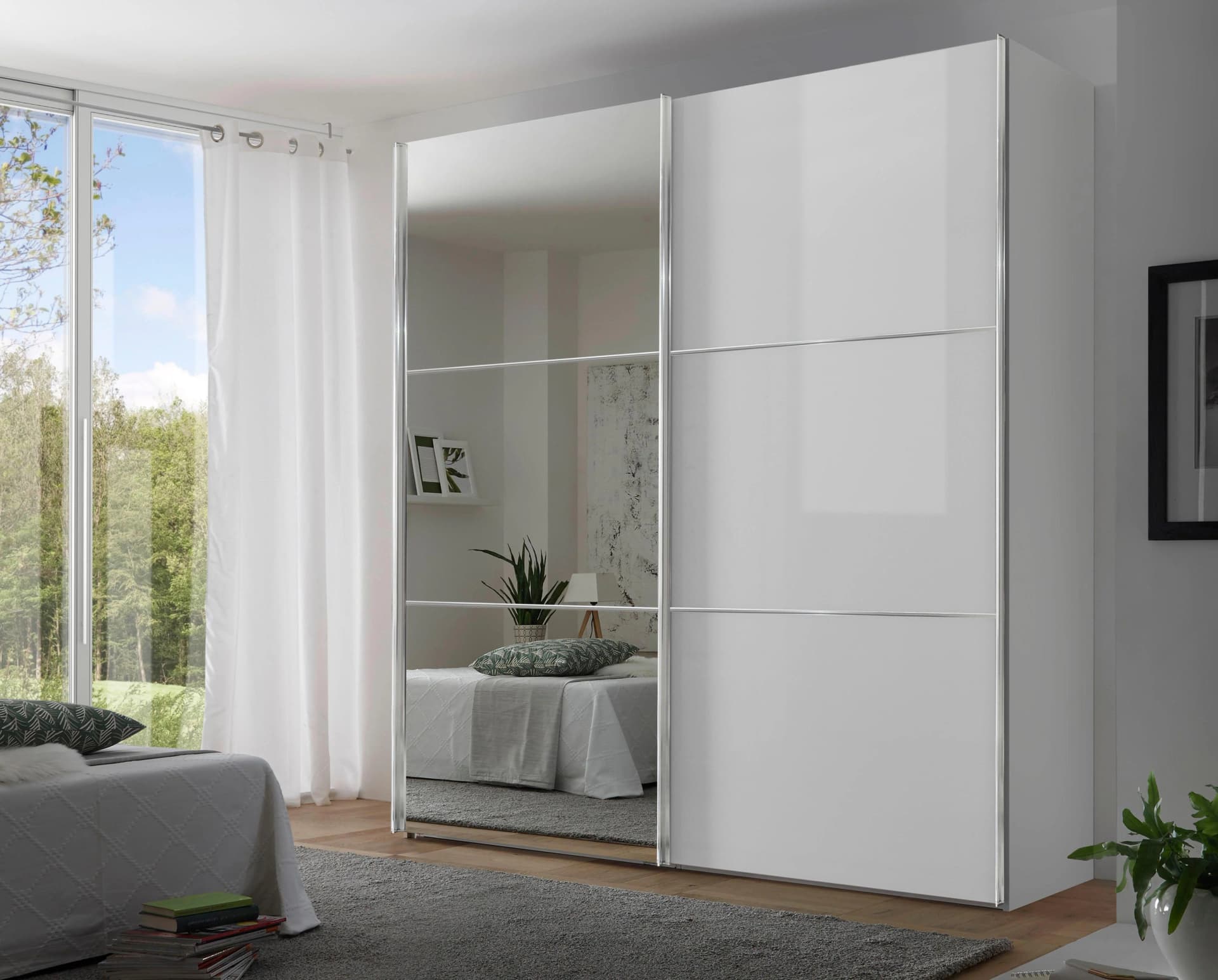 STAUD Schwebetürenschrank Includo Glas Weiß 225cm