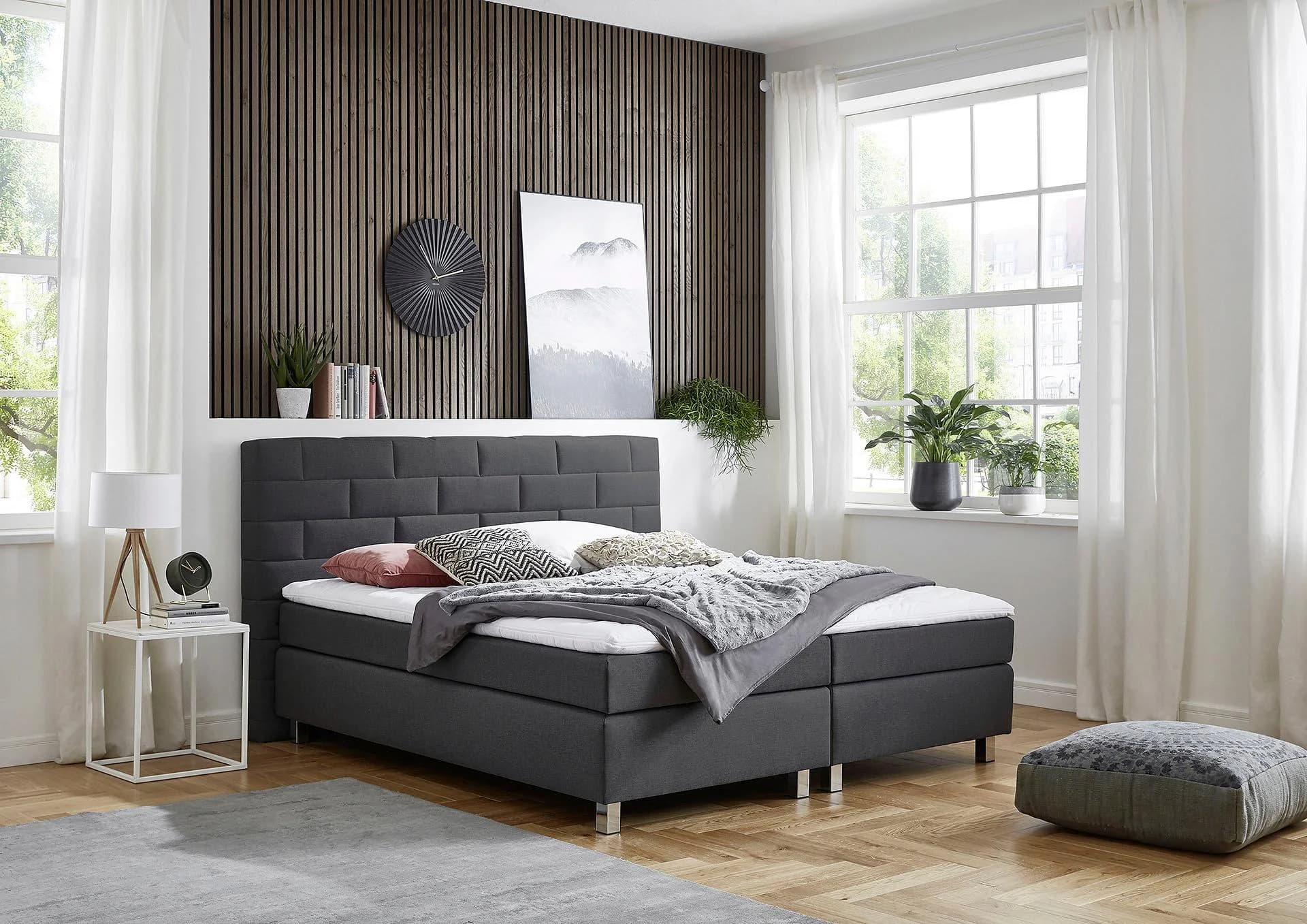 Westfalia Schlafkomfort Boxspringbett Grau 160x200 cm mit Topper