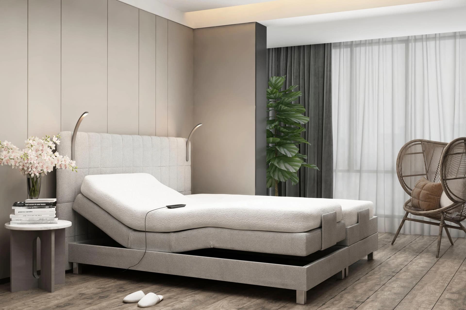 Westfalia Schlafkomfort Boxspringbett Grau Elektrisch Verstellbar LED