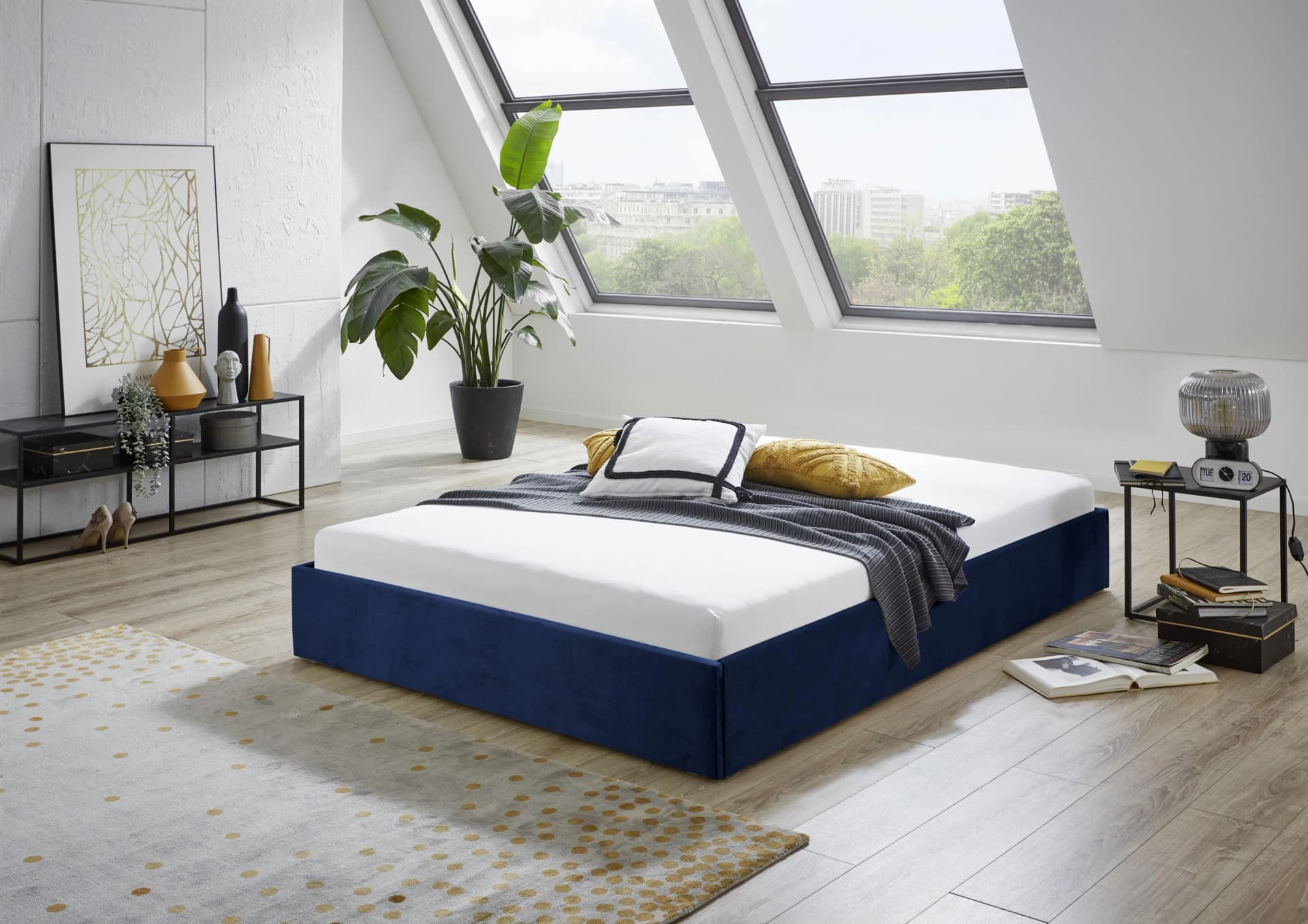Westfalia Schlafkomfort Polsterbett Osaka Blau Glanzvelours