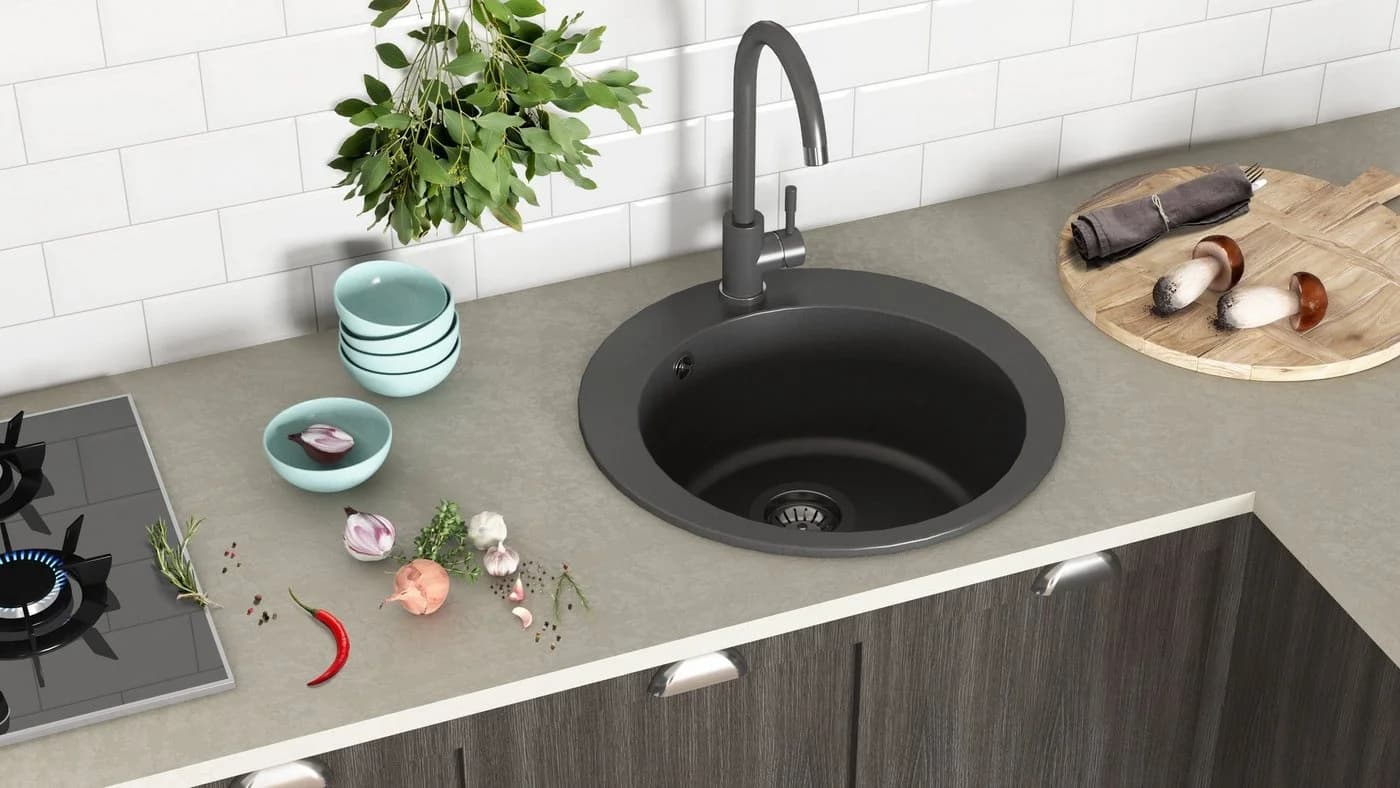 GURARI Granitspüle Schwarz Einbau Granitspüle