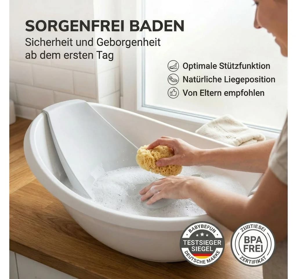 BabyBeFun Babybadewanne mit Safety-Pad Weiß Rutschfest