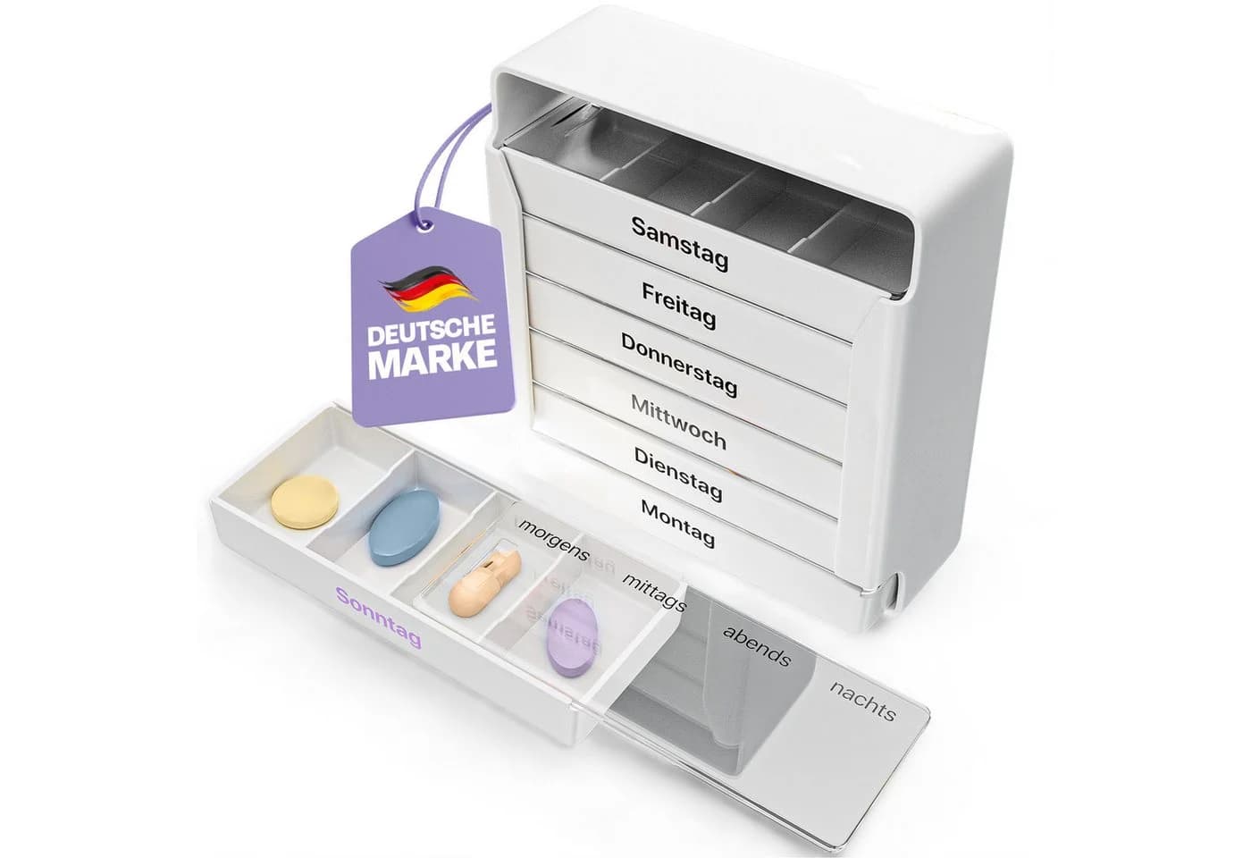 Senomed Pillendose Tablettenbox Weiß 7 Tage mit 4 Fächern pro Tag