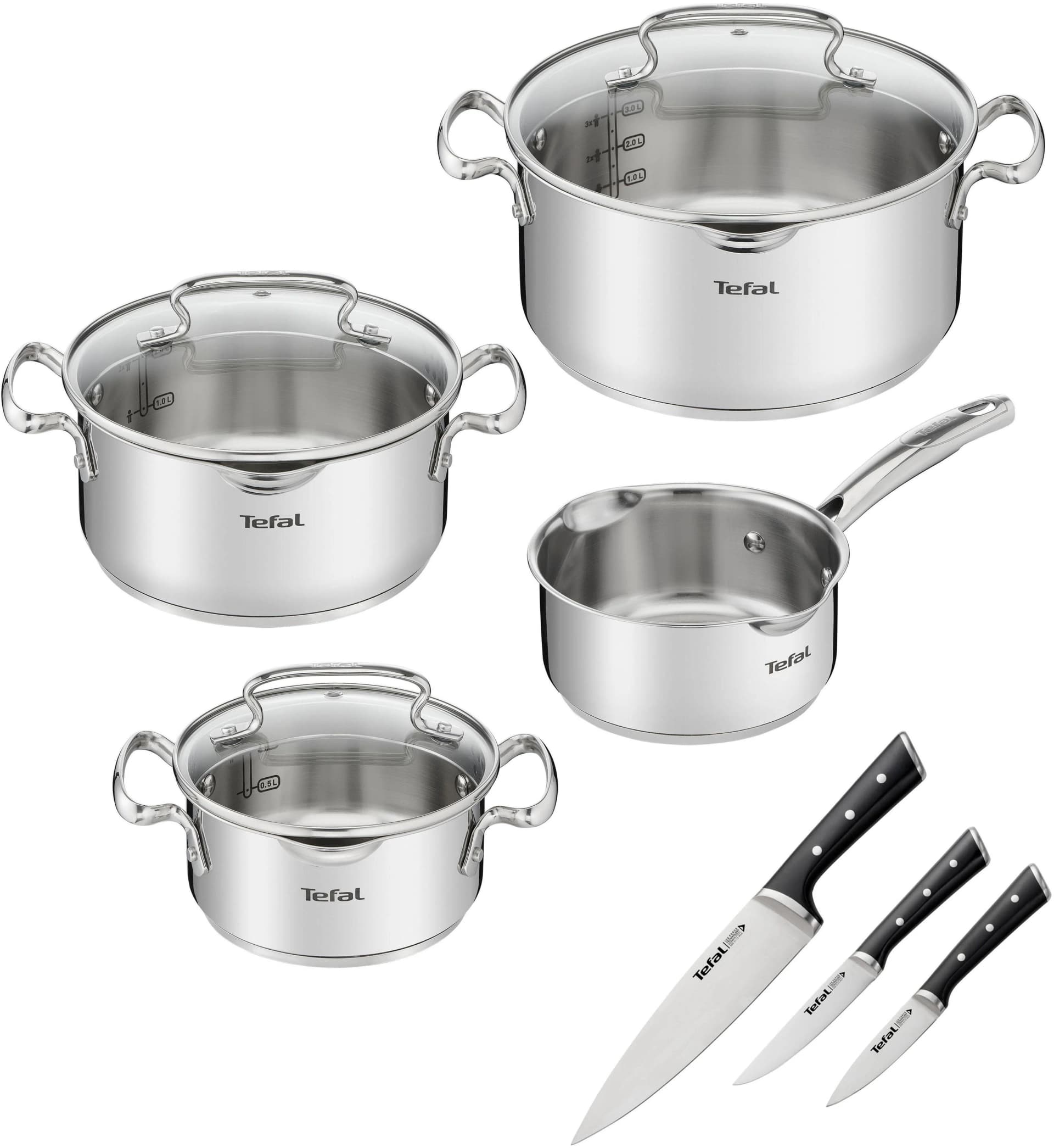 Tefal Duetto+ Ice Force 7-teiliges Kochtopf-Set Edelstahl mit Messer-Set