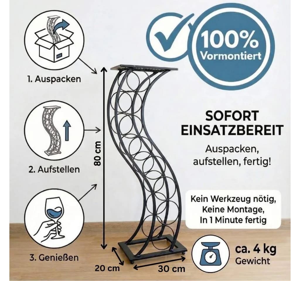 DanDiBo Weinregal Schwarz Metall Blumensäule Flaschenständer Elegance