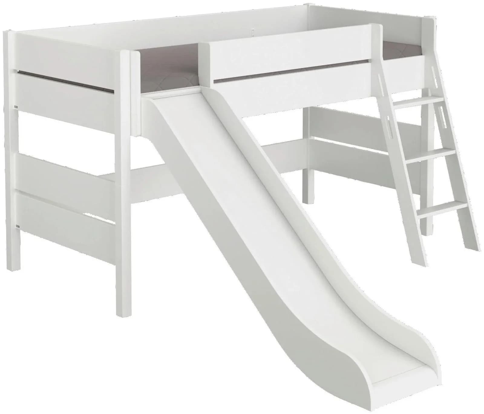 PAIDI Spielbett Tiago Kreideweiß mit Rutsche und Leiter