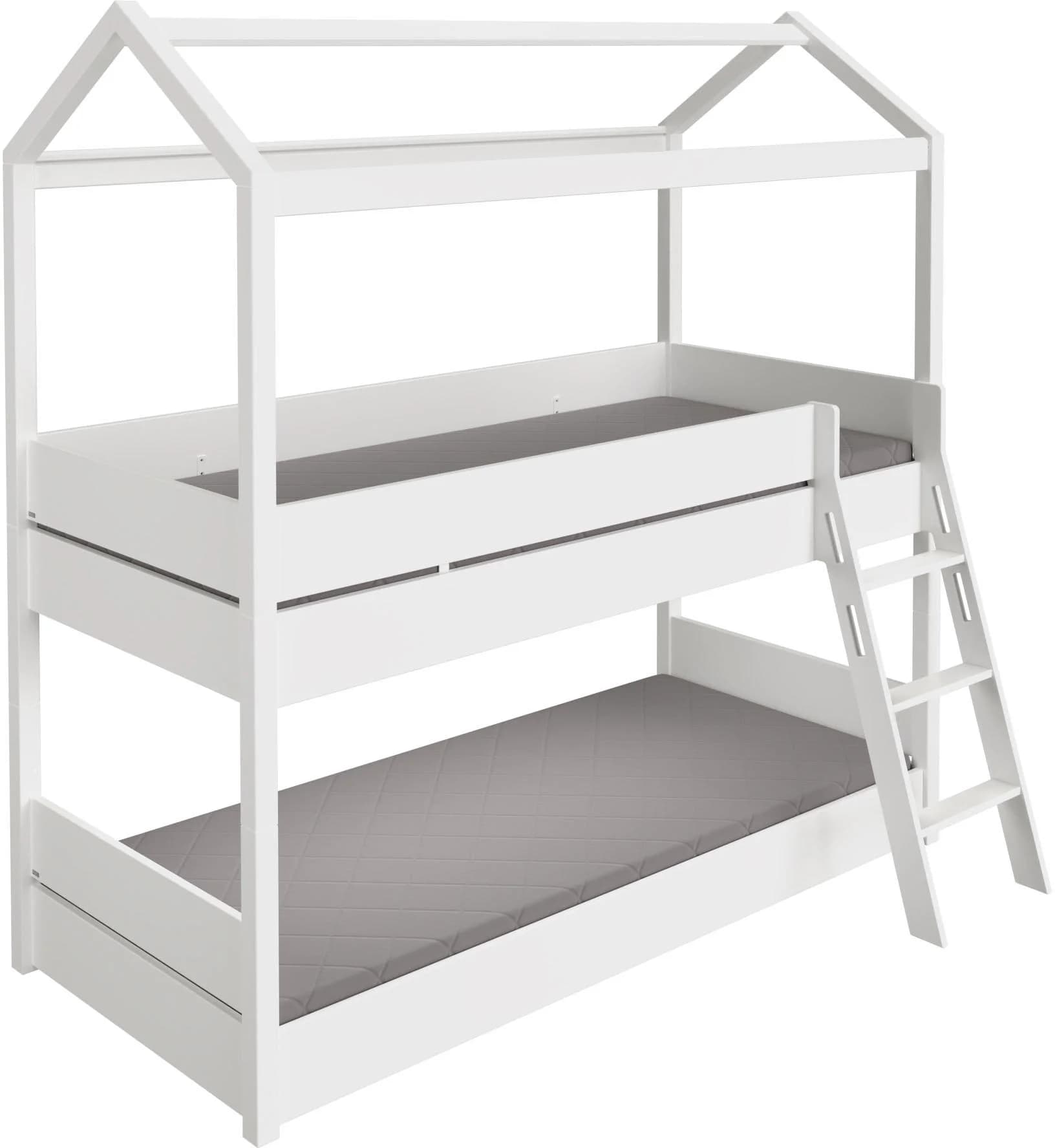 PAIDI TINY HOUSE Etagenbett Kreideweiß Kinderhausbett